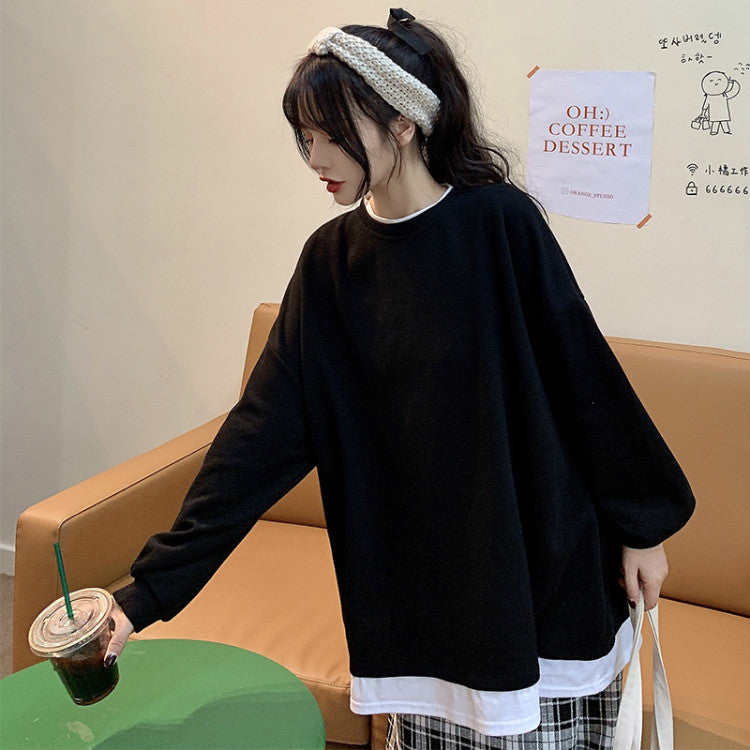 Students' Solid Color Round Neck Long-sleeved Sweater Women