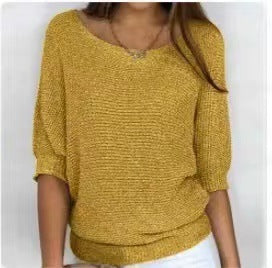 Three-quarter Sleeve Pullover Sweater Fashion Solid Color Loose