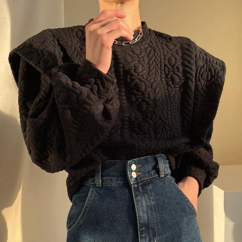 Women's New Round Neck Texture Loose Stitching Long Sleeve Sweater