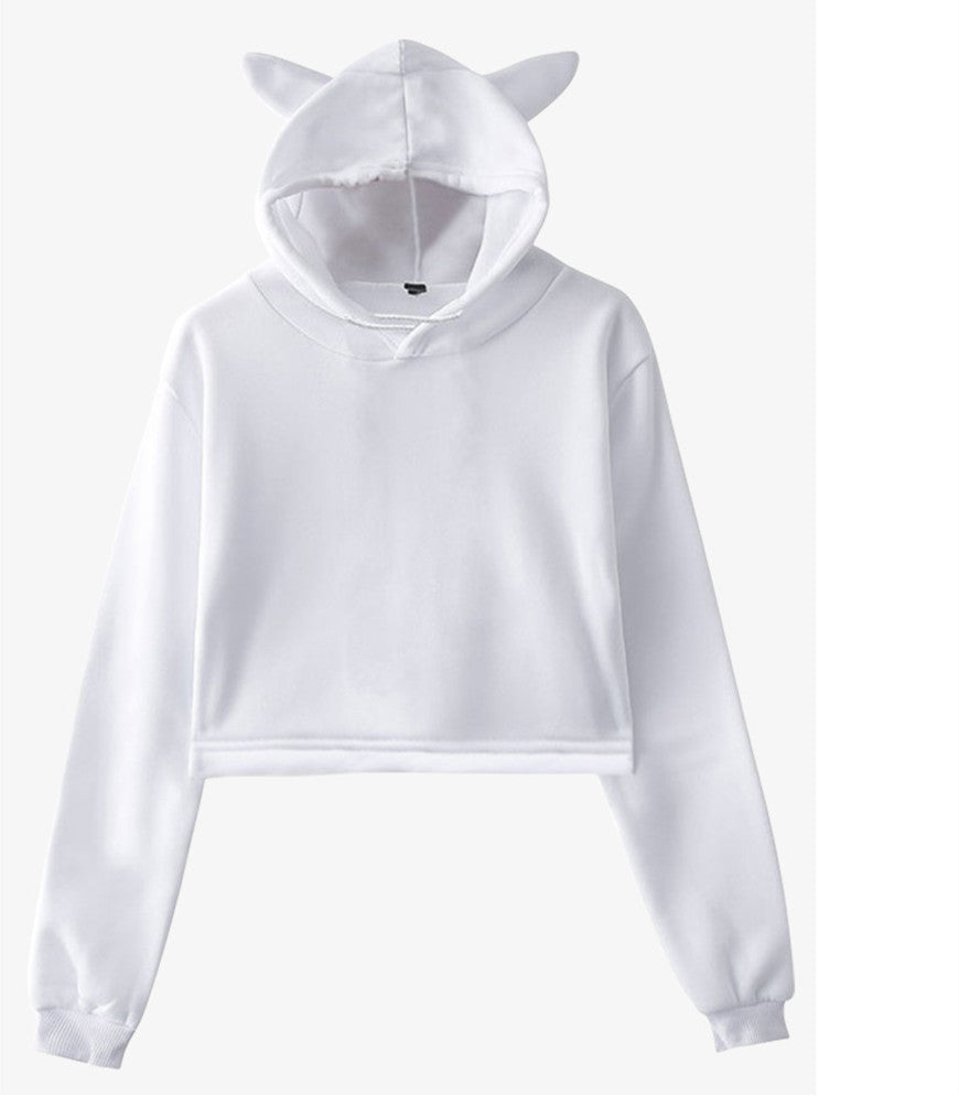 Blank hooded sweater with bare cat ears
