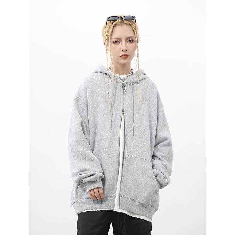 Solid color plus velvet oversize cardigan zipper coat