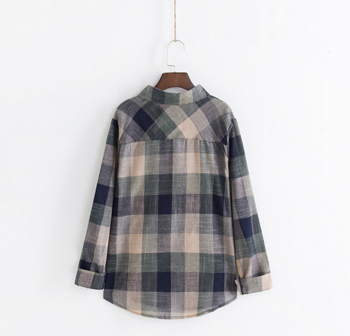Girl Cotton Blouses Long Sleeve Plaid Blouse