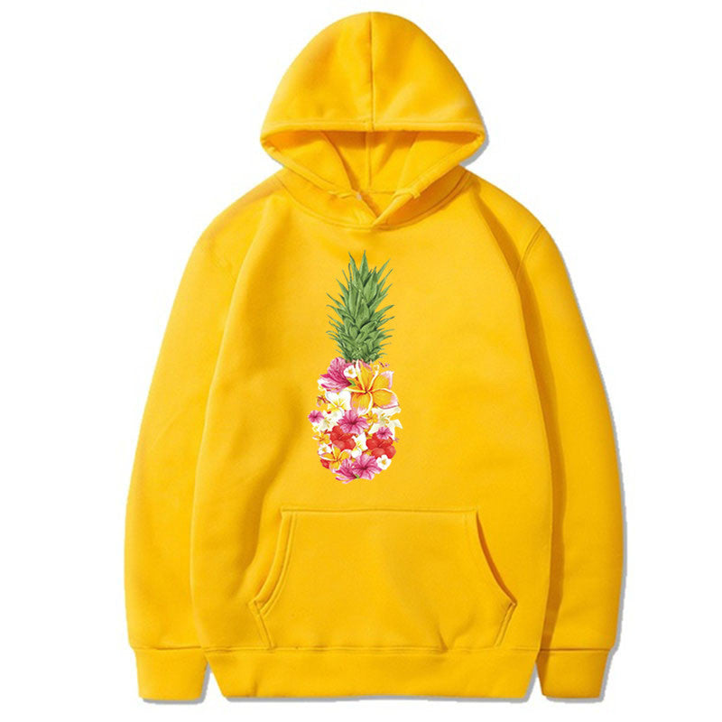 Painted Pineapple Printed Long Sleeve Hoodie