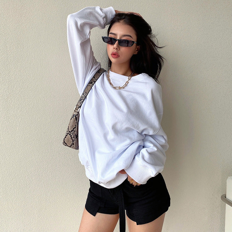 European And American Ins Bloggers Long-Sleeved Pure White Sweater Women