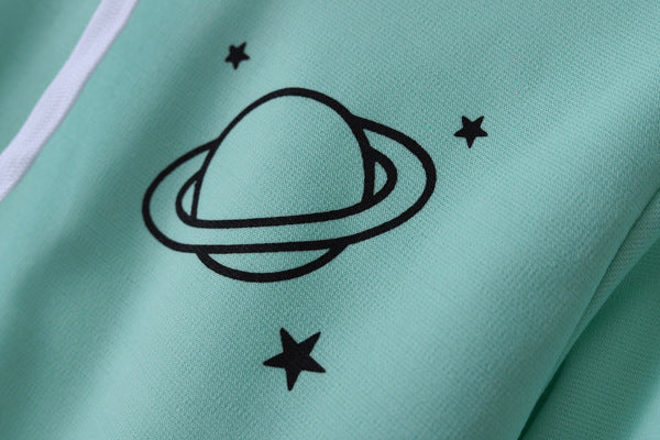 Two Bars Planet Print Hooded Sweatshirt