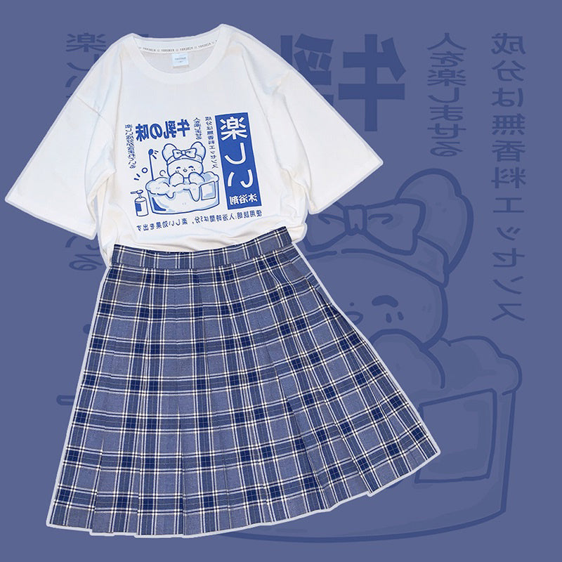 Girl Loose White Cotton Short-Sleeved T-shirt