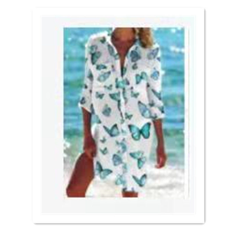 Long Sleeve Buttoned Butterfly Print Blouse