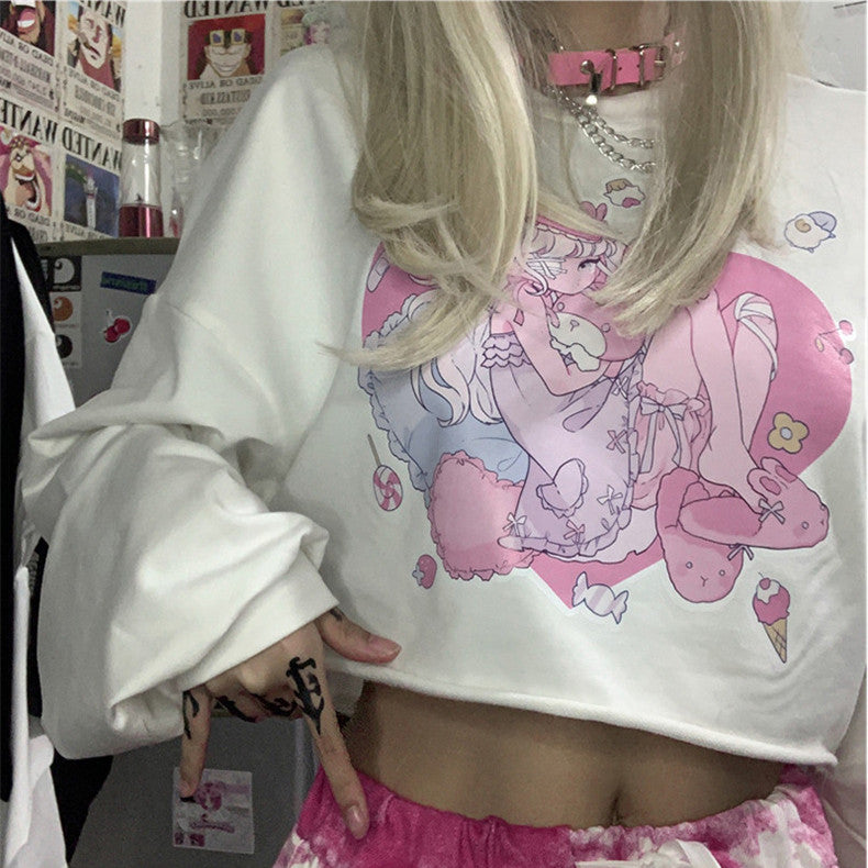 Fashion Thin Round Neck Loose Short Sweatshirt