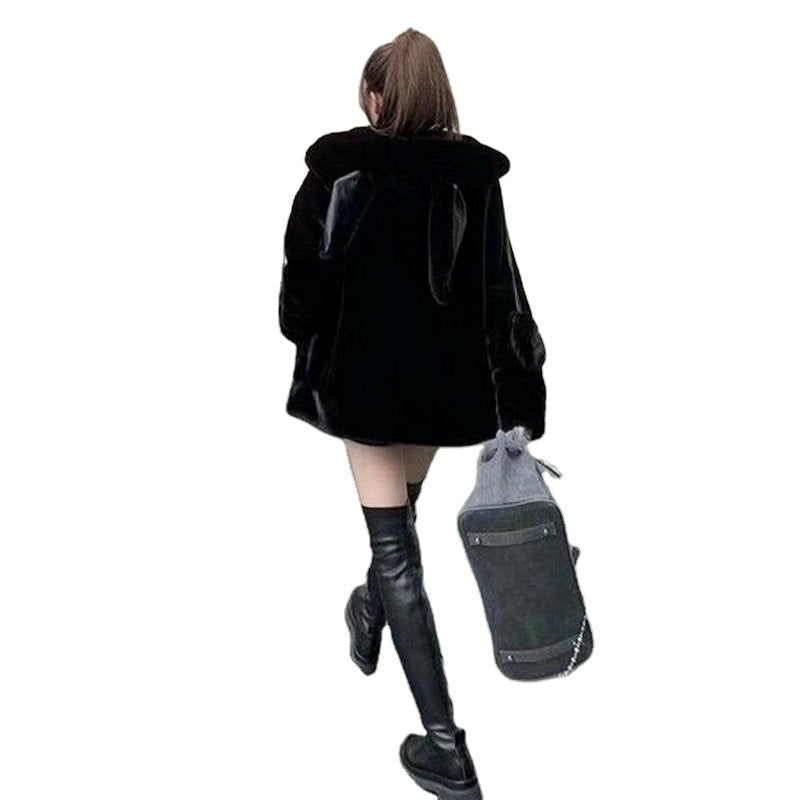 Warm Medium Length Lovely Hooded Coat Fur Coat