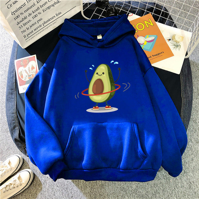 Hoodies Sporty Cartoon Avocado Print Warm New Sweatshirt
