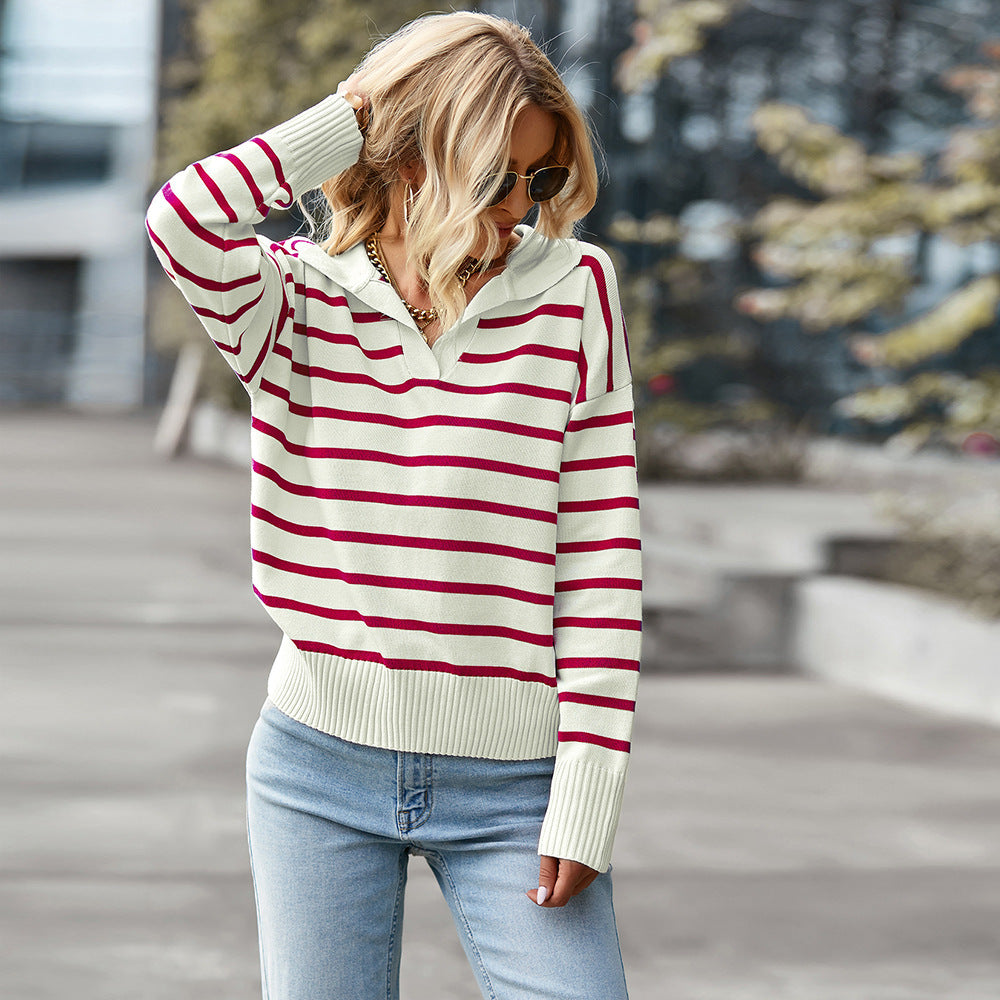Women Striped Long Sleeve Pullover Sweater Casual Loose
