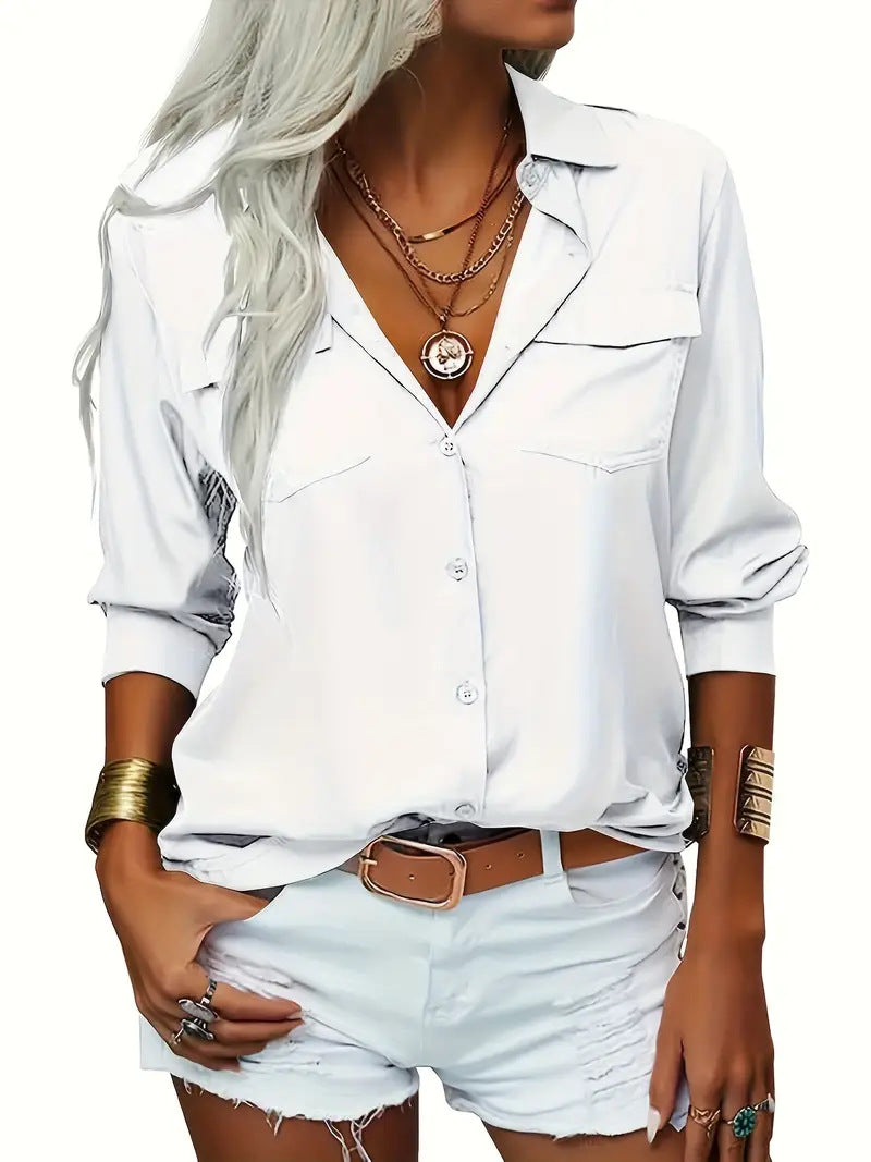 Women's Elegant Solid Chiffon Blouse Spring Summer Tops