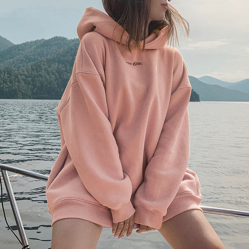 Ladies casual loose long sleeve hooded top