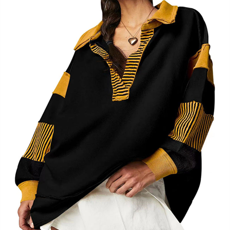 Loose V-neck Casual Long Sleeve Pullover Sweater