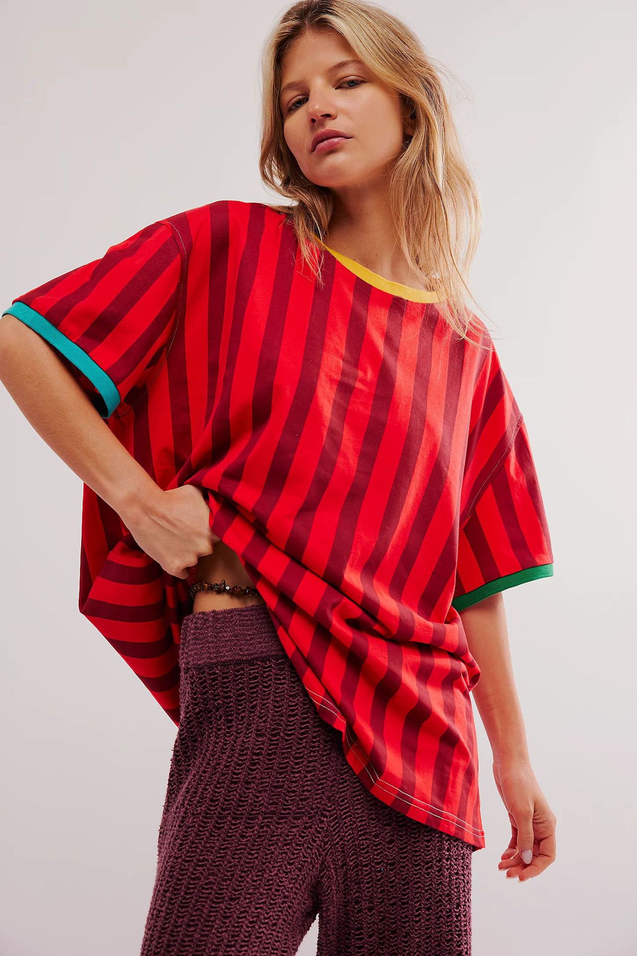 Women's Top Striped Contrast Color Casual Short Sleeves