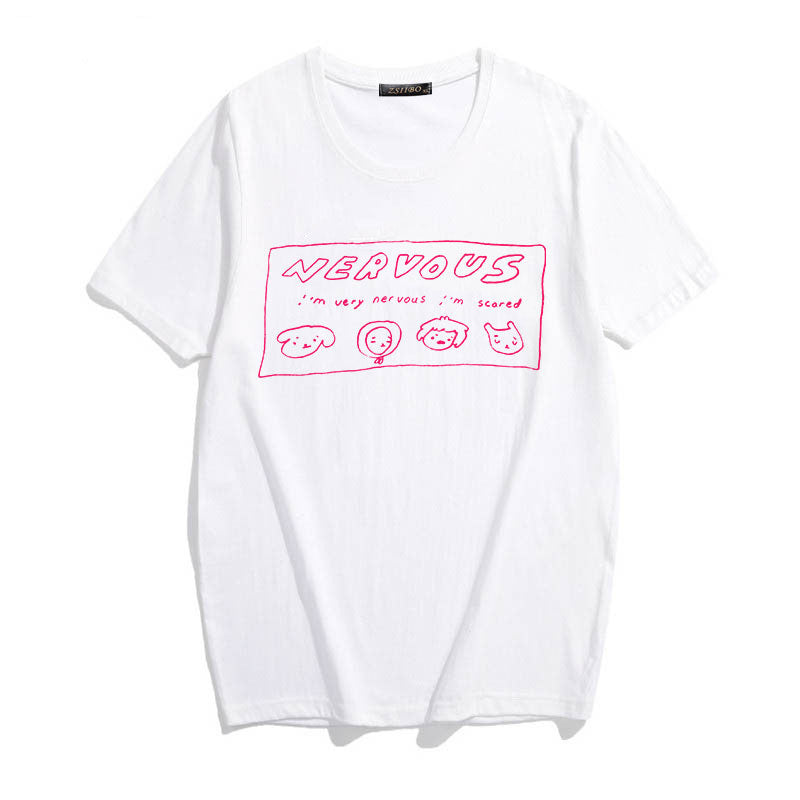 Graffiti Pattern Simple T-shirt White Short Sleeves