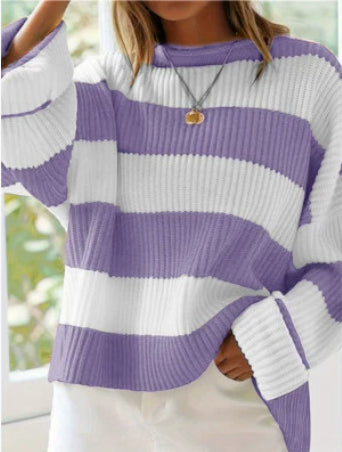 Loose Striped Sweater Fashion Casual Long Batwing Sleeve