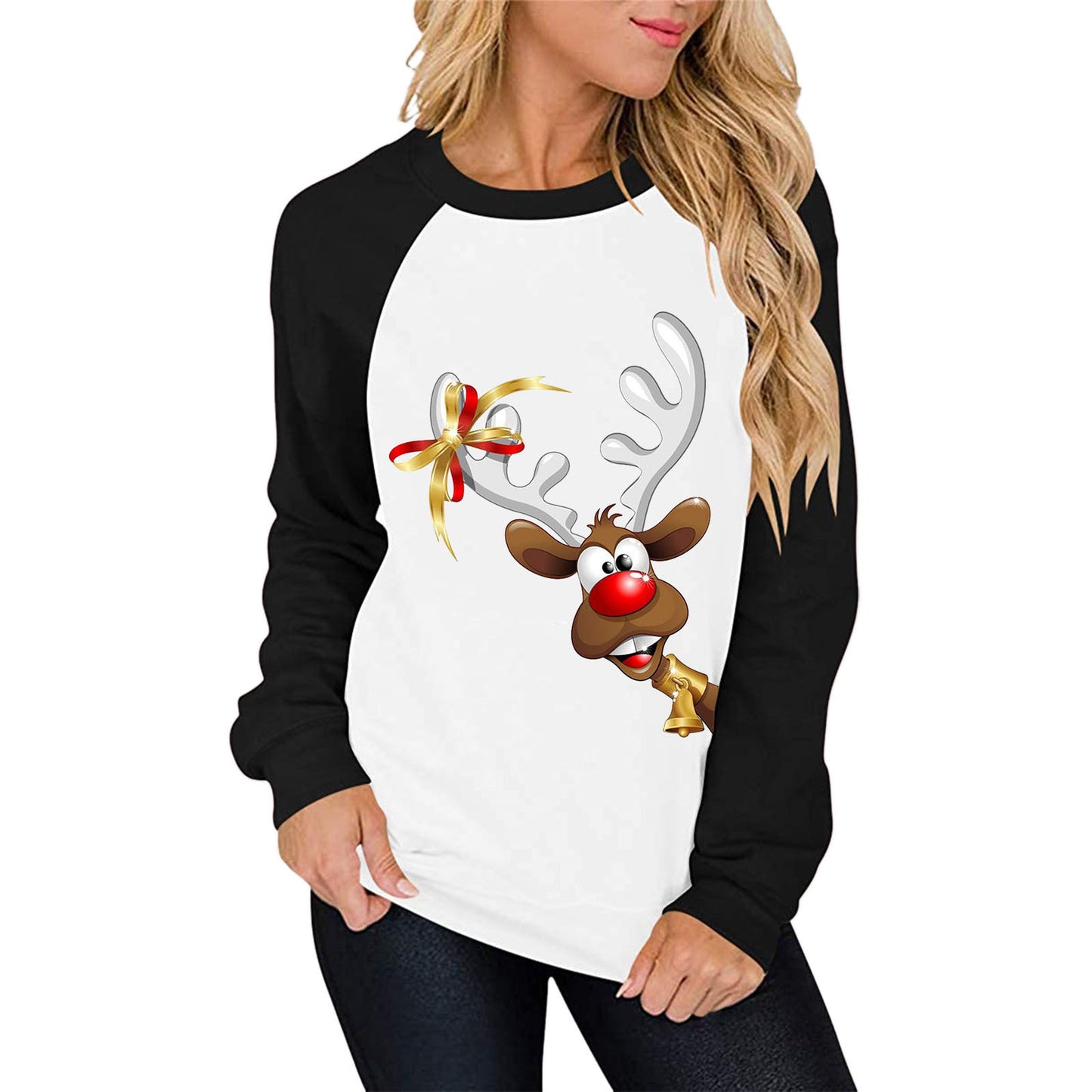 Creative Printed Casual Raglan Women's Sweater Color Matching