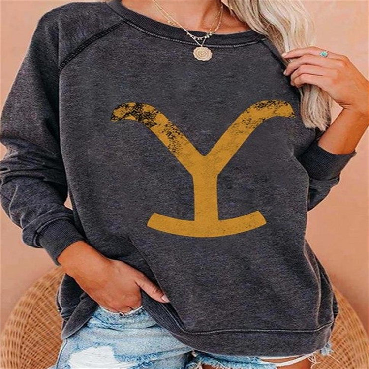 Printed Round Neck Loose Casual Sweater