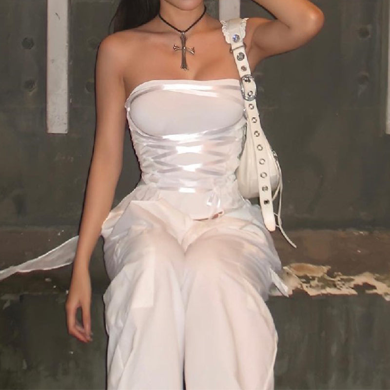 Fashion Lace-up Tube Top Sexy Slim Hot Girl Vest