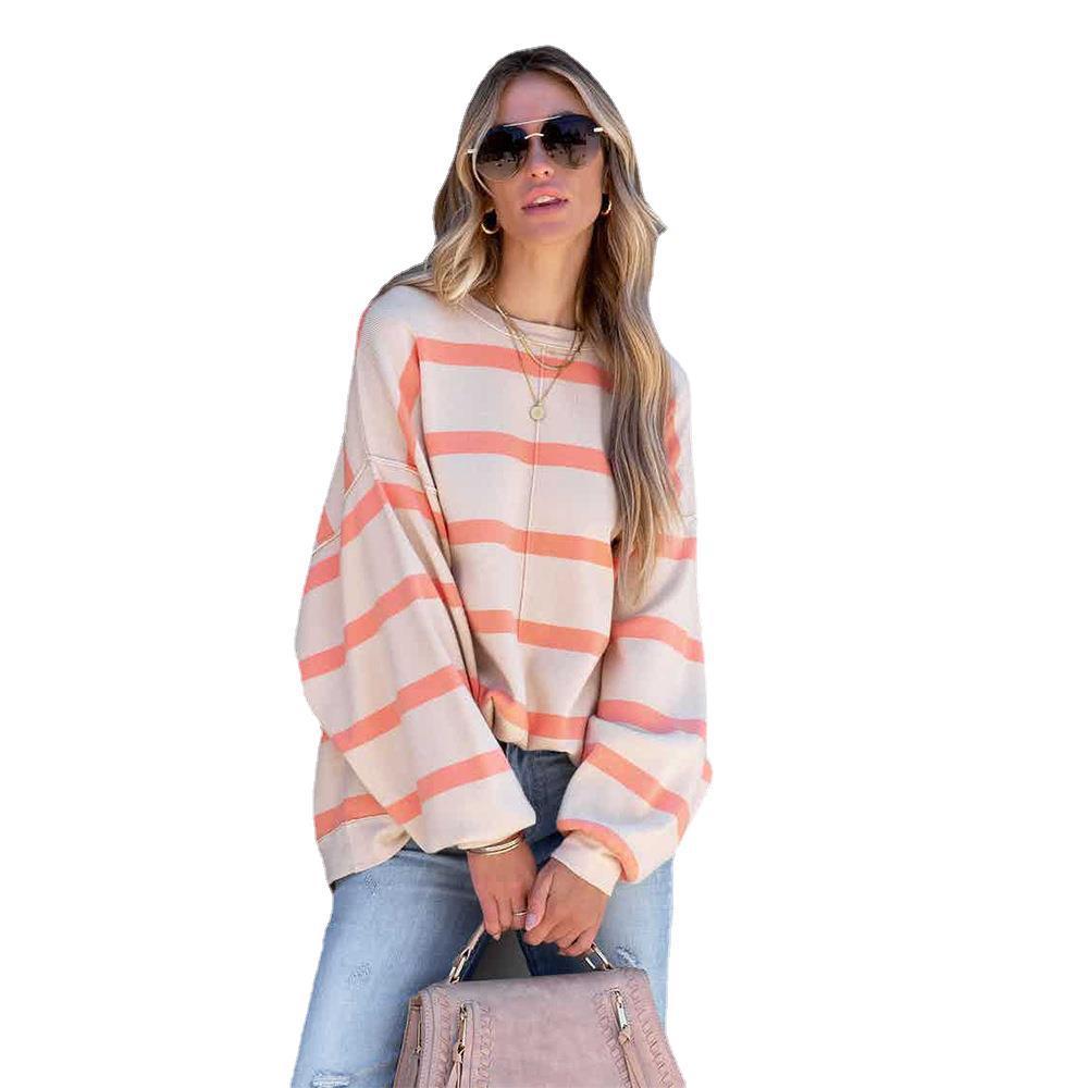 Women's Fashion Striped Printed Long Sleeve Casual Loose Top