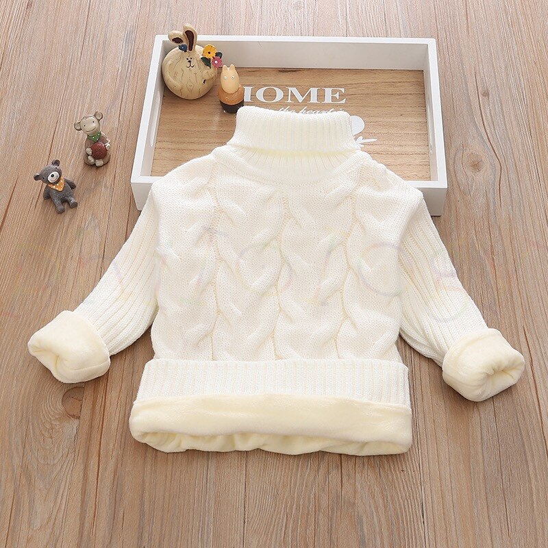 Plush pure color winter kid thick Knitted bottoming turtleneck shirts