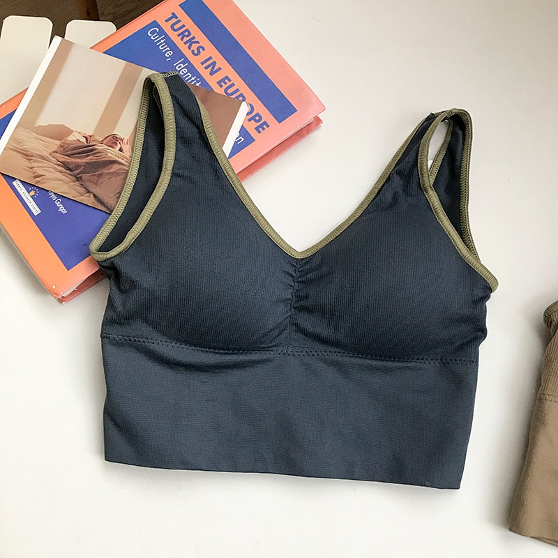 Pearl Diary Bra Tops Summer V Neck Rib Crop Tank Top