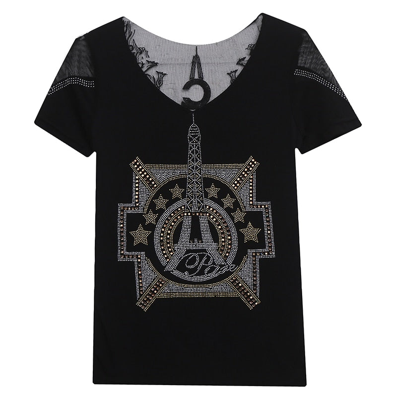 Clothes T-shirt Fashion Diamonds Eiffel Tower Women Tops