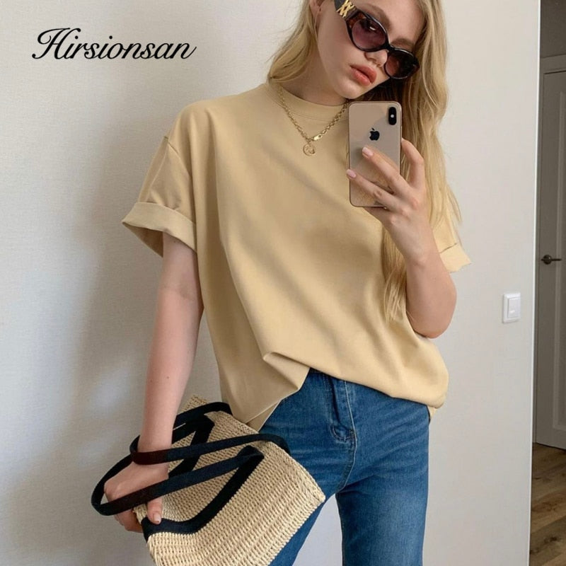 Casual Cotton Basic T-Shirt Women Soft Oversized Solid