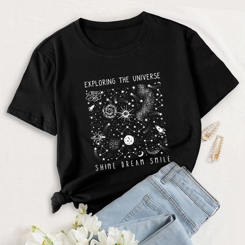 Universe Space Stars Print Short Sleeve Oversized Tshirts