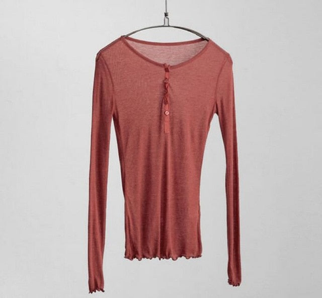 Sexy V Neck Full Sleeve Shirt Women Thin Knit Shirts