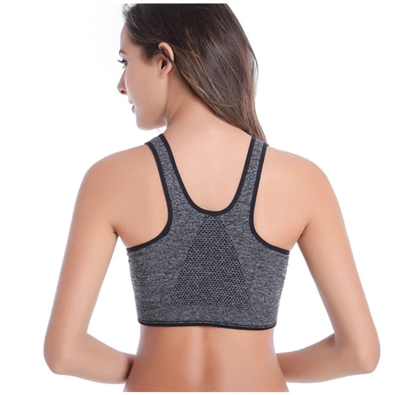 Women Zipper Push Up Sports Bras Padded Wire free Sports Tops