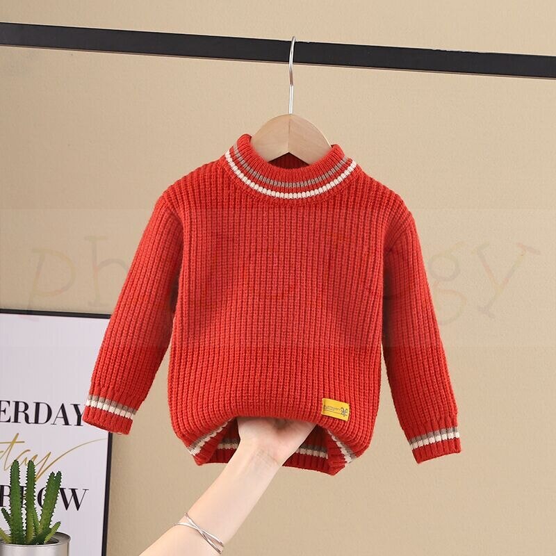 Pure color fall winter boy girl kid thick crew neck shirts sweater