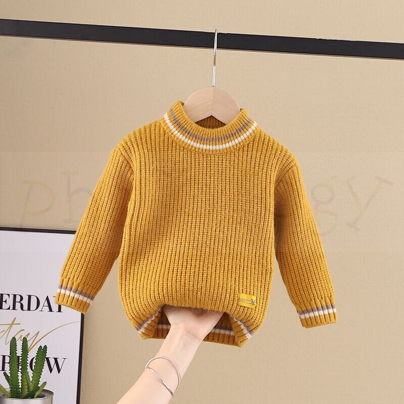 Pure color fall winter boy girl kid thick crew neck shirts sweater