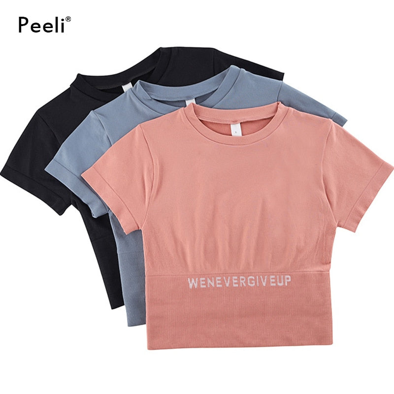 Short Sleeve Gym Top Sports Shirt Women Yoga Top Fitness