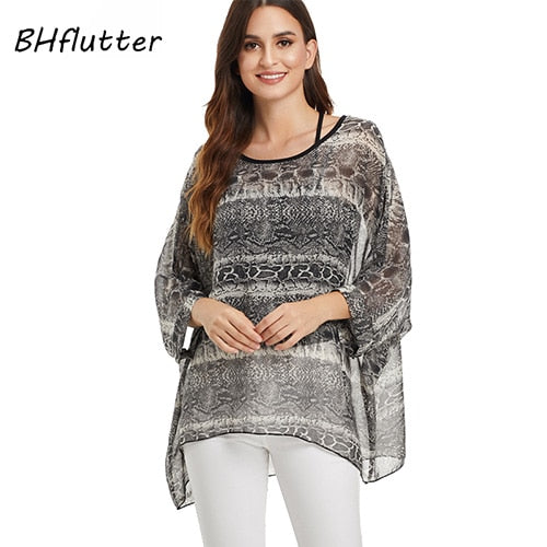 BHflutter Women Tops and Blouses Plus Size New Style Batwing Casual Loose Summer Blouse Floral Print Chiffon Shirts Blusas