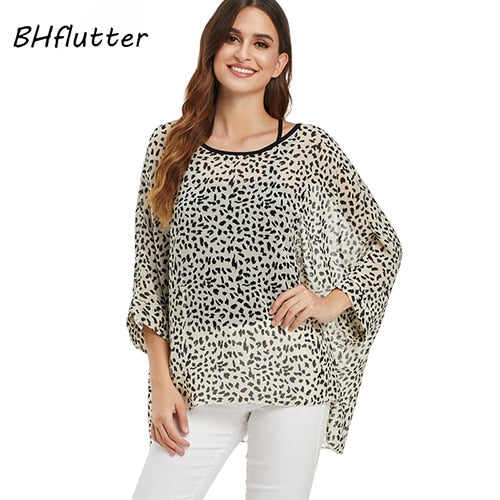BHflutter Women Tops and Blouses Plus Size New Style Batwing Casual Loose Summer Blouse Floral Print Chiffon Shirts Blusas