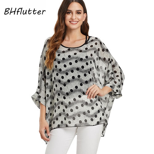 BHflutter Women Tops and Blouses Plus Size New Style Batwing Casual Loose Summer Blouse Floral Print Chiffon Shirts Blusas