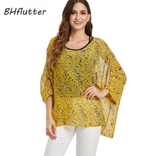 BHflutter Women Tops and Blouses Plus Size New Style Batwing Casual Loose Summer Blouse Floral Print Chiffon Shirts Blusas