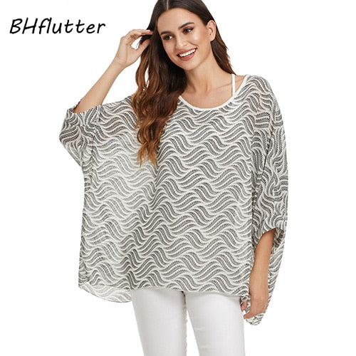 BHflutter Women Tops and Blouses Plus Size New Style Batwing Casual Loose Summer Blouse Floral Print Chiffon Shirts Blusas