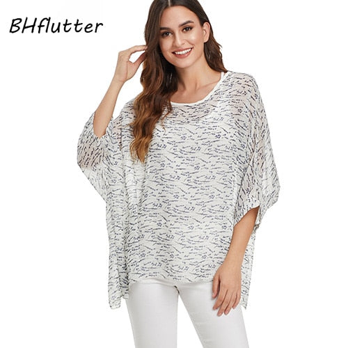 BHflutter Women Tops and Blouses Plus Size New Style Batwing Casual Loose Summer Blouse Floral Print Chiffon Shirts Blusas