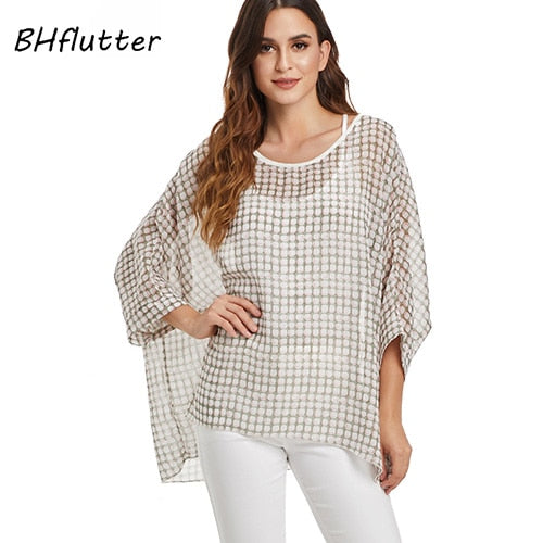 BHflutter Women Tops and Blouses Plus Size New Style Batwing Casual Loose Summer Blouse Floral Print Chiffon Shirts Blusas