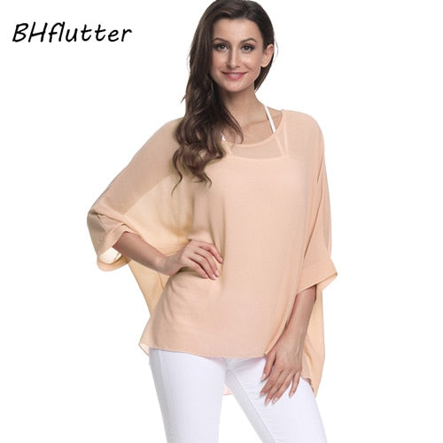 BHflutter Women Tops and Blouses Plus Size New Style Batwing Casual Loose Summer Blouse Floral Print Chiffon Shirts Blusas