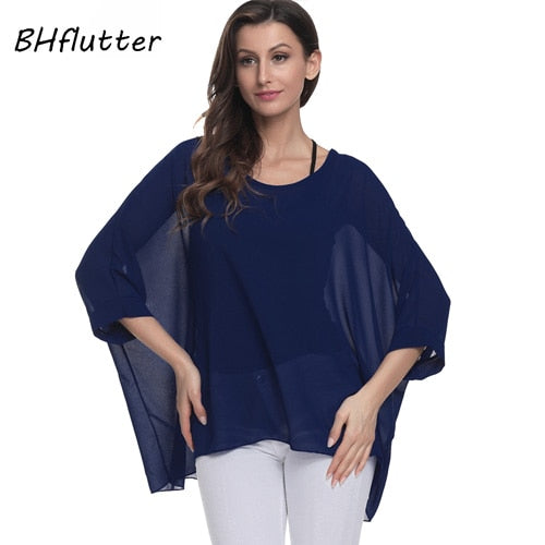 BHflutter Women Tops and Blouses Plus Size New Style Batwing Casual Loose Summer Blouse Floral Print Chiffon Shirts Blusas