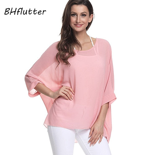 BHflutter Women Tops and Blouses Plus Size New Style Batwing Casual Loose Summer Blouse Floral Print Chiffon Shirts Blusas