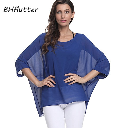 BHflutter Women Tops and Blouses Plus Size New Style Batwing Casual Loose Summer Blouse Floral Print Chiffon Shirts Blusas