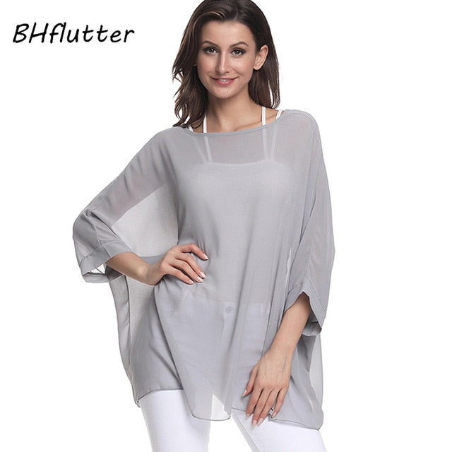 BHflutter Women Tops and Blouses Plus Size New Style Batwing Casual Loose Summer Blouse Floral Print Chiffon Shirts Blusas