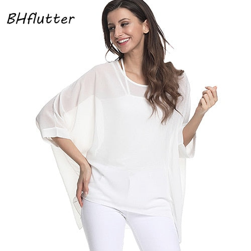 BHflutter Women Tops and Blouses Plus Size New Style Batwing Casual Loose Summer Blouse Floral Print Chiffon Shirts Blusas