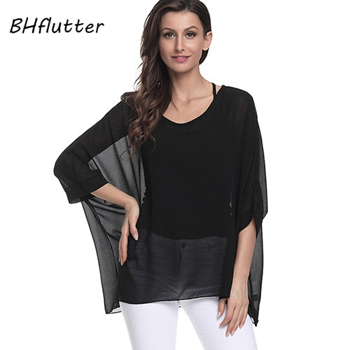 BHflutter Women Tops and Blouses Plus Size New Style Batwing Casual Loose Summer Blouse Floral Print Chiffon Shirts Blusas