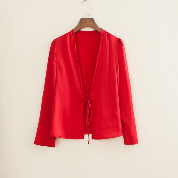 Women Self Tie Front Satin Blouse Satin Shirt